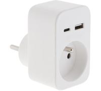 Prise murale 2P+T 16A 230V 3680W - USB A + USB-C - Watt and Co