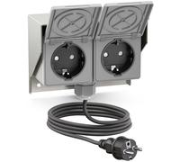 Prise murale apparente PIWI pour l'extérieur, avec câble de 2 m, IP44, double,