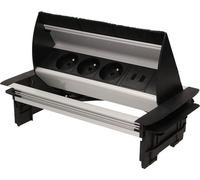 Prise murale avec brosse à poussière, chargeur USB et câble de 1,8 m, 3x2P+Z, 2xUSB, INOX.