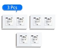 Prise murale avec port USB-C - Double prise - 20 W USB-C - 16 A - Encastrable - Verre - Lot de 3 - Blanc
