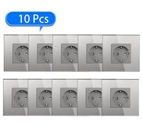 Prise murale avec port USB-C - Fonction de charge USB-C - 16 A / 220 V - Verre - À encastrer - Lot de 10 - Gris