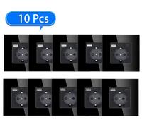 Prise murale avec port USB-C - Prise individuelle - 16 A - 220 V - Installation encastrée - Verre - USB-C, Noir, Lot de 10