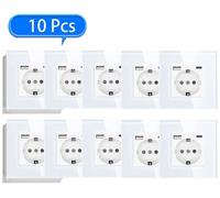 Prise murale avec port USB-C - Prise individuelle - Pack de 10 prises USB-C - 16 A - 220 V - Face en verre - À encastrer - Blanche