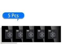 Prise murale avec port USB-C - Prise individuelle - USB-C - Lot de 5 - 16 A - 220 V - Façade en verre - Noir