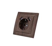 Prise Murale avec Prise Encastrable USB,2 prises USB,Prise murale d'intérieur 250V AC 16A,Prise de terre Grain de bois foncé