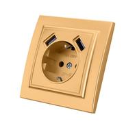 Prise Murale avec Prise Encastrable USB,2 prises USB,Prise murale d'intérieur 250V AC 16A,Prise de terre or couleur