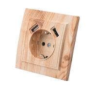 Prise Murale avec Prise Encastrable USB,2 prises USB,Prise murale d'intérieur 250V AC 16A,Prise de terre Grain de bois blanc
