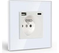 Prise Murale avec USB et 1 Type C - 16A Prise de Courant Alternatif - Blanc - Convient au Smartphone, à la Tablette
