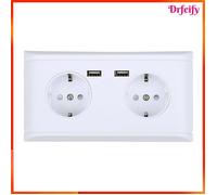 Prise murale double USB - AKOZON - Modèle standard - 250V/16A - 2 ports USB 5V 2,4A - Coque PC ignifuge