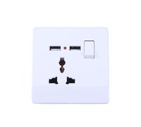 Prise Murale Double USB Blanche avec Interrupteur Marche Arrêt | Vis Incluses, Installation Simple, Double Sortie Usb, Plastique Rigide Ignifuge et Métal, pour Mp3 et Tablettes