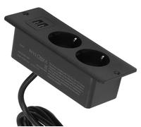 Prise murale encastrable avec 2 ports USB, 2 prises AC 230-265V, adaptées pour les salles de conférence. Prise murale encastrable 10A. Prise avec fiche plate. Multiprise avec câble de 1,5 mètre, perme