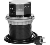 Prise murale encastrable ORNO OR-AE-1381(GS), 3 prises Schuko, 2 ports USB, câble de 1,5 m, noire