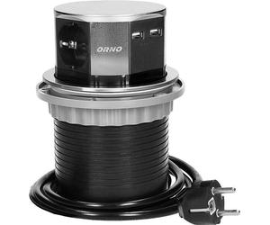 Prise murale encastrable ORNO OR-AE-1381(GS), 3 prises Schuko, 2 ports USB, câble de 1,5 m, noire