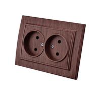 Prise murale encastrable,Set de prises murales électriques,Prise murale d'intérieur 250V AC 16A,grain de bois foncé Prise double sans mise à la terr EP-05