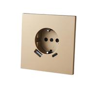 Prise Murale Encastrée Haute Température/Antistatique Polarisée avec Terre - avec Port USB - ABS Antichoc Design Plat 5mm Couleur or Mat - 250V 16A AC pour Maison & Bureau - WESA