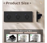 Prise murale européenne avec port USB-C - Prise européenne - Charge rapide PD 20 W - 16 A - 110-240 V - 228 mm - Lot de 10 - Noir