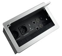 Prise murale multimédia - Argent - 2 prises Schuko, 2 prises CAT6, 2 prises HDMI, 1 port USB 3.0, 1 port USB-C