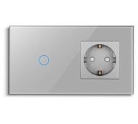 Prise murale, ports USB Type-C, interrupteur tactile, 1 interrupteur et 1 prise, norme UE-B