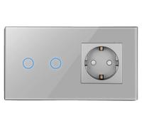 Prise murale, ports USB Type-C, interrupteur tactile, 2 prises de courant, prise de type A (UE)