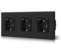 Prise murale Schuko, multiprise avec 20 W de charge rapide USB et Type-C, en verre, noire