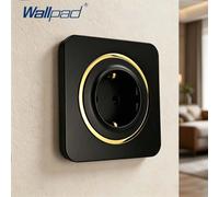 Prise murale standard européenne, panneau en plastique noir, bouton rond, interrupteur mural, bouton à bascule rond, prise TV RJ45 TEL Doorbell Switch