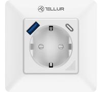 Prise murale Tellur Smart WiFi, 3600 W, 16 A, PD20 W, USB 18 W, mesure de l'énergie, blanc