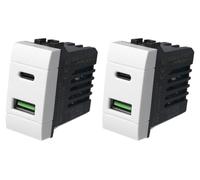 Prise murale USB avec rallonge, lot de 2, USB-C + USB-A, 3,1 A, blanche
