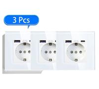 Prise murale USB-C - Prise murale en verre - 20 W - Lot de 2 - 16 A - 220 V - À encastrer - Blanche