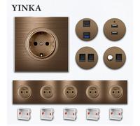 Prise murale YINKA en aluminium brossé marron café, norme EU/FR 16A, 1 à 5 prises, montage mural, durable TV NET socket