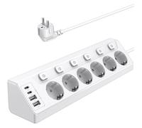 Prise Plan de Travail Cuisine,Multiprises avec 2 Ports USB A et 2 Ports USB C,Rallonge Électrique 2m pour Meuble,Canapé,Bureau,Table