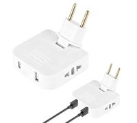 Prise Plate USB, 220V Prise Plate Derriere Meuble, Multipris e Extra Plate USB pour Espaces Réduits, Tête Pivotante à 180°Connecteurs Européens, 2Pri Ses et 2Ports US B