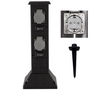 Prise quadruple avec piquet de terre Extérieur Prise résistante aux intempéries IP44 Colonne électrique jardin, noir, max. 3680 watts 16A, LxlxH 16x16x40, terrasse