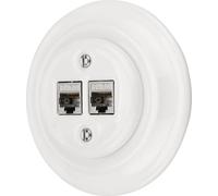Prise réseau rétro encastrée en porcelaine CAT.7 2x I PR1 blanc