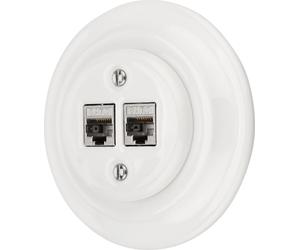 Prise réseau rétro encastrée en porcelaine CAT.7 2x I PR1 blanc