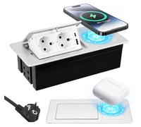 Prise rétractable avec chargeur sans fil de 15 W et port USB-C PD 20 W, prise de table escamotable