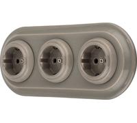 Prise rétro encastrée en porcelaine, 3x, All-in-One, SET Série PR1 gris foncé