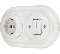 Prise rétro encastrée en porcelaine, interrupteur double, 2 fois, tout-en-un, SET Série PR1 blanc