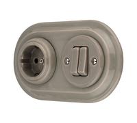 Prise rétro encastrée en porcelaine, interrupteur double, 2 fois, tout-en-un, SET Série PR1 gris-beige