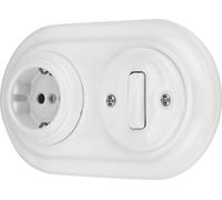 Prise rétro encastrée en porcelaine, interrupteur, double, tout-en-un, SET série PR1 blanc