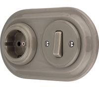 Prise rétro encastrée en porcelaine, interrupteur, double, tout-en-un, SET série PR1 gris beige