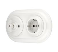 Prise rétro encastrée en porcelaine, interrupteur rotatif, double, tout-en-un, SET série PR1 blanc