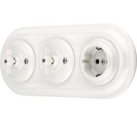 Prise rétro encastrée en porcelaine, interrupteur rotatif, triple, tout-en-un, SET série PR1 blanc