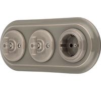 Prise rétro encastrée en porcelaine, interrupteur rotatif, triple, tout-en-un, SET série PR1 gris-beige