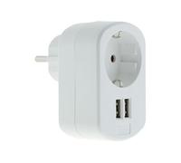 Prise Schuko 16A + 2 USB A 3,4A - Blanc -