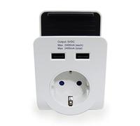 Prise Schuko avec 2 Ports USB 2,4 A et Support Smartphone, 230 V 16 A | Ajoutez 2 ports USB à votre prise Schuko et posez votre smartphone sur le support intégré pendant la charge.