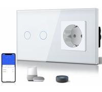 Prise Schuko avec capteur tactile Wi-Fi intelligent, double, 16 ampères, interrupteur mural en verre, blanc