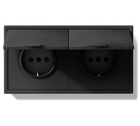 Prise Schuko avec couvercle étanche, double prise murale 16 A, norme européenne, boîtier en PC de 80 x 150 mm avec griffes, 2 compartiments, noire