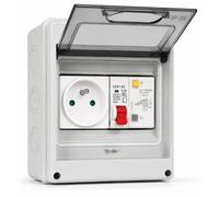 Prise Schuko avec protection différentielle (disjoncteur différentiel), indice de protection IP65, 16 A, de couleur blanche