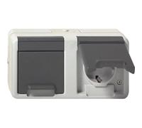 Prise Schuko Double Gira Avec Capot À Charnière IP44 Gris - 478130
