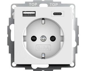 Prise SCHUKO Gira, alimentation USB, double, type A/C, système 55, blanc pur, mat, 1 pièce.